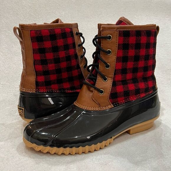 Totes Buffalo Plaid Duck Boots Size 8 - Picture 2 of 15